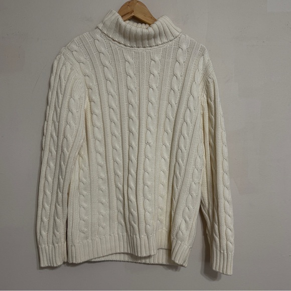 Lands End Corded Ivory Turtleneck Sweater Size M - Picture 2 of 6